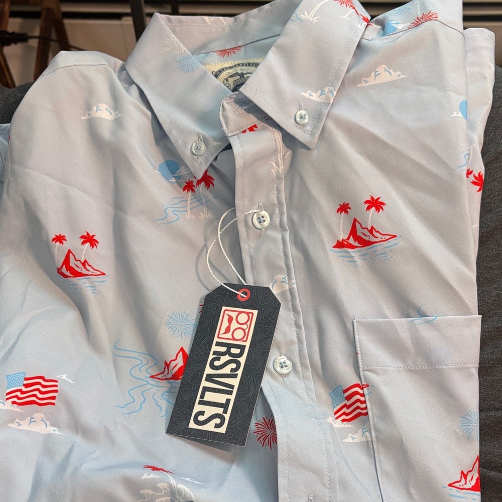 RSVLTS “sea to shining sea” red white and blue button down